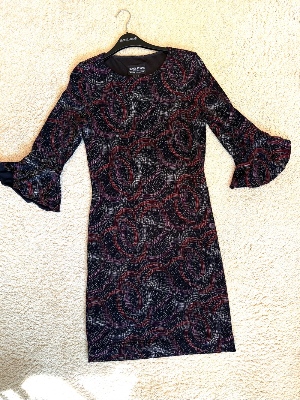Frank Lyman Design Black, Silver and Burgundy Bell-Sleeve Special Occasion Dress